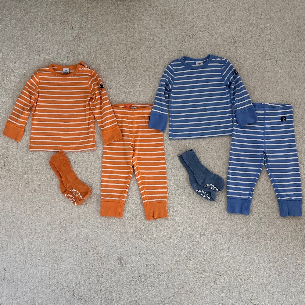 Polarn O Pyret two striped outfits size 1-1.5 years and 1.5-2 years